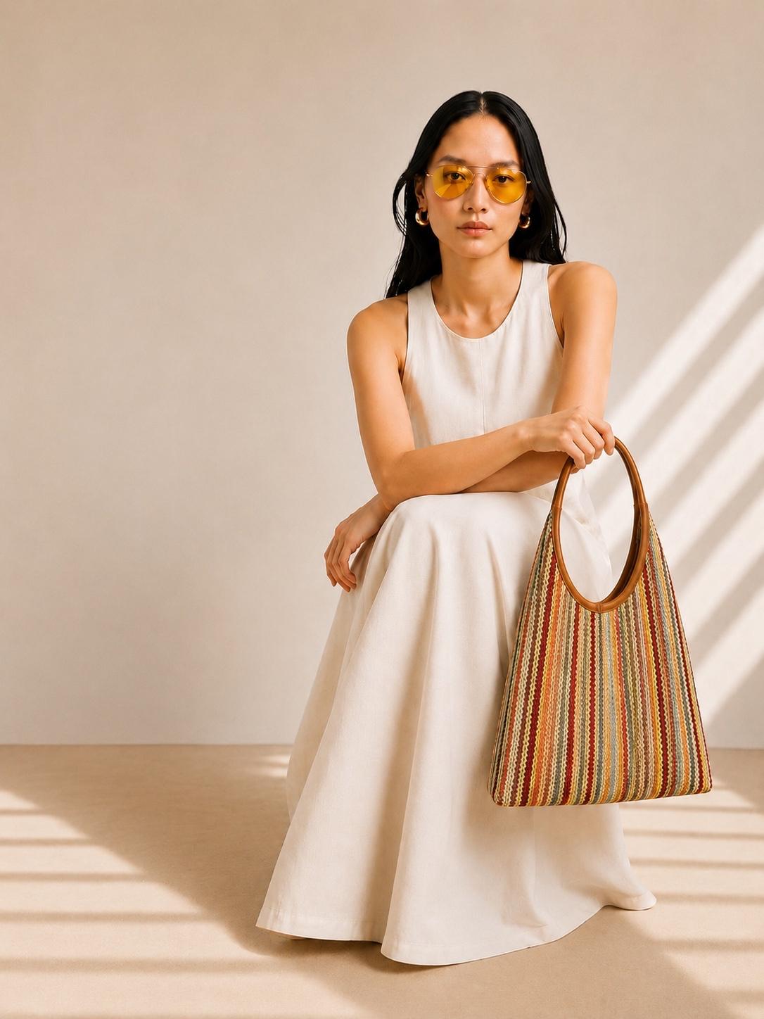 42109 hobo Bag Rafia multicolore